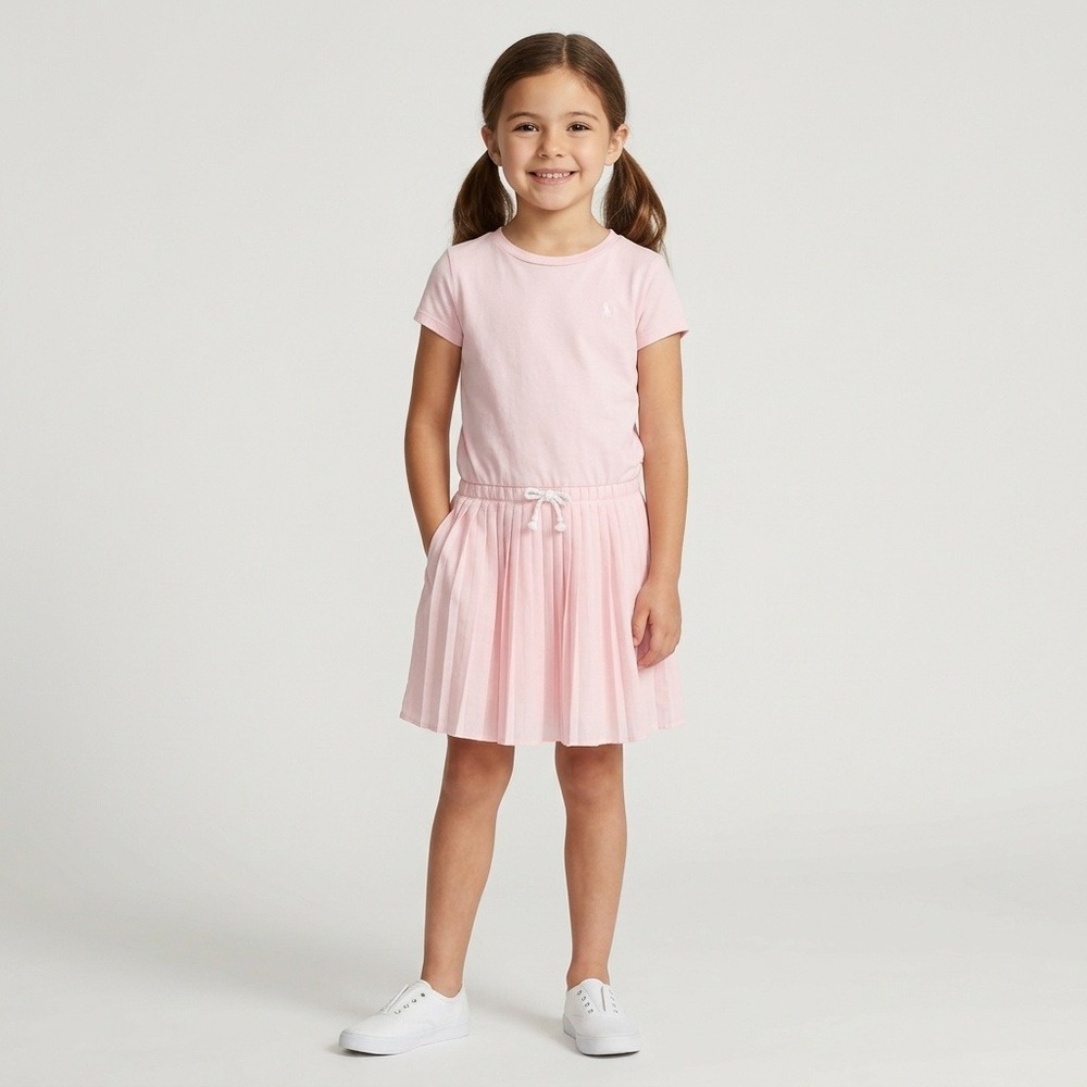 Polo Ralph Lauren Pleated Dress Kids Size 6 Pink Excellent Short Sleeve Pony